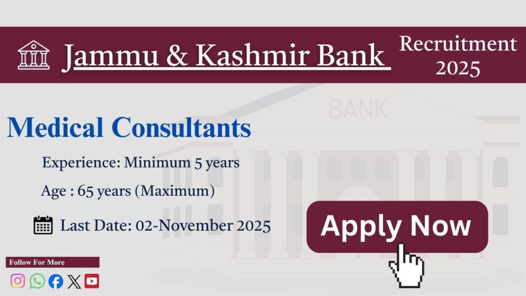 JK Bank Medical Consultant Jobs 2025