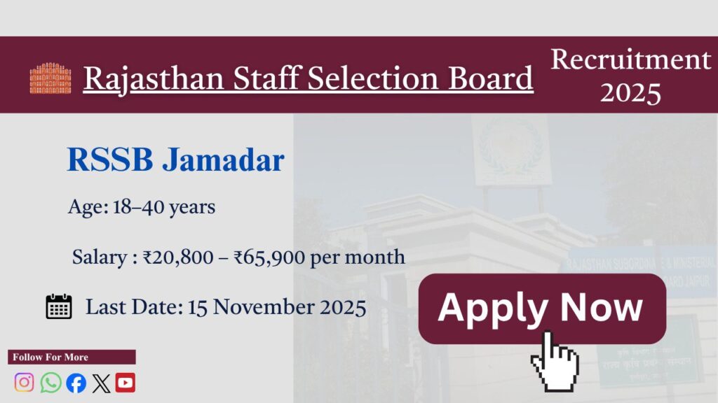 Rajasthan RSSB Jamadar Grade II Vacancy 2025